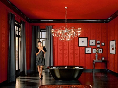 оригинальный дизайн ванной в красном цвете