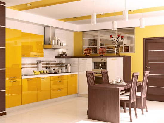 Желтый и коричневый цвет на кухне