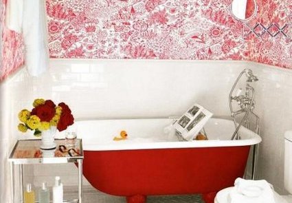 интерьер ванной в красном цвете
